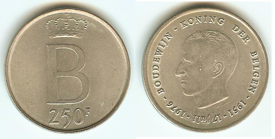 Belgium 250 Francs 1976 AU+